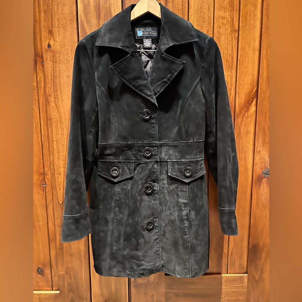 (r)elativity women’s black suede leather jacket size S